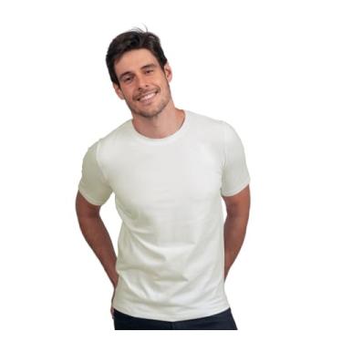 Imagem de Camiseta Masculina Redonda Slim Fit Basica Algodão Egípcio (BR, Alfa, M, Regular, Off White)