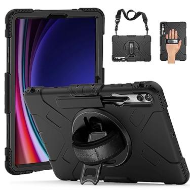 Imagem de SUPFIVES Capa para Samsung Galaxy Tab S10 Plus 12,4 polegadas 2024: Capa para Tab S9 Plus 12,4 com protetor de tela/suporte para S-caneta/alça/suporte giratório/alça de ombro - preta