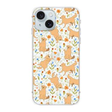 Imagem de Blingy's Capa para iPhone 15, estampa de cachorro fofo, estilo Golden Retriever, design de animal labrador, capa protetora transparente de TPU macio de 6,1 polegadas (Cão em flores)