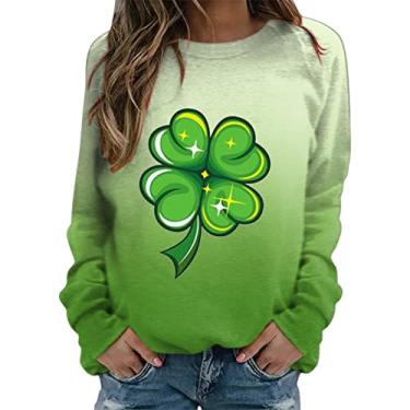 Imagem de Moletom feminino do Dia de São Patrício com estampa verde do dia de São Patrício camiseta irlandesa casual, Bege - 2, M
