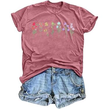 Imagem de Camiseta feminina orgulho flores silvestres arco-íris floral LGBTQ camiseta vintage flores estampadas tops, rosa, P