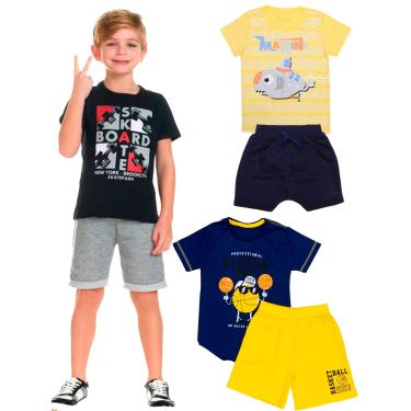 Imagem de Infantil - Kit Conjunto Masculino Curto verão Menino Camiseta e Shorts 6 Peças Preto  menino