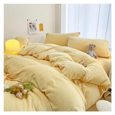 Imagem de Jogo de cama de 3 peças de veludo de leite de cor sólida, conjunto de capa de edredom de veludo quente espesso para inverno, lençóis de cama (6 solteiros)