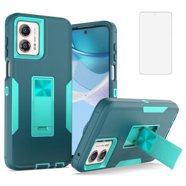 Imagem de Asuwish Capa de celular para Motorola Moto G 5G 2023 com protetor de tela de vidro temperado e suporte fino híbrido robusto acessórios móveis G5G G5 feminino masculino azul-petróleo