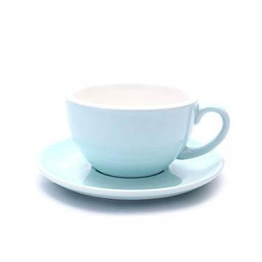 Imagem de Copo de arte Café Latte e pires, 3 Capacidade para Café Latte & Cappuccino & Double Espresso, New Bone China, Mate para cafeteria e Barista, Glossy Light Blue, 8.5 oz, 1