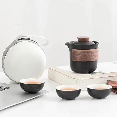 Imagem de Conjunto de mini bule de chá de cerâmica para viagem, bule de chá de Kung Fu chinês, 1 bule de 3 xícaras de chá de porcelana com infusor de chá, bolsa portátil para casa, escritório, piquenique ao ar
