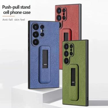 Imagem de Suporte de capa de couro falso para Samsung Galaxy S24 S23 S22 S21 Ultra Plus Kickstand Ring Stand Phone Case, vinho tinto, para Galaxy S22 Ultra