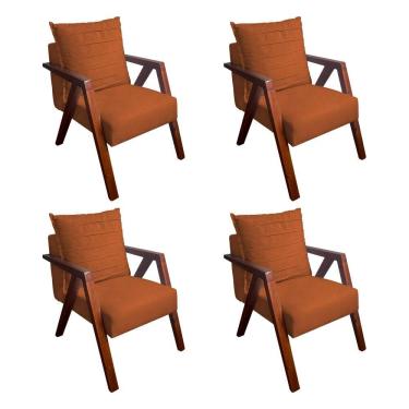 Imagem de Kit 4 Poltronas Monalisa para Recepção Mona Pés de Madeira Maciça Suede Terracota