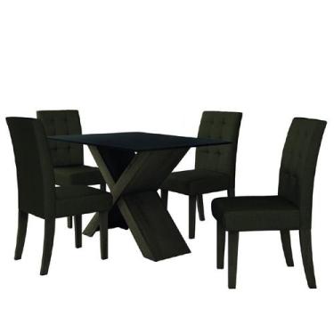 Imagem de Conjunto Mesa De Jantar Preto Dubai 1,35M Mdf Com 4 Cadeiras Castanho