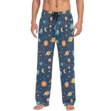 Imagem de Calça de pijama masculina para dormir, calça de pijama masculina para pai, irmão, marido, namorado, Estrelas coloridas luas planetas, XXG