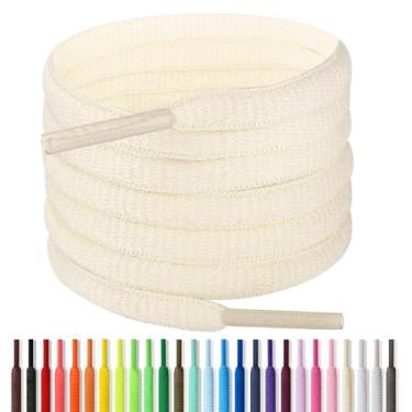 Imagem de Handshop Cadarços atléticos ovais de 1/4" 60-182 cm em 22 cores meio redondas, Creme, 45.3 inch (115cm)