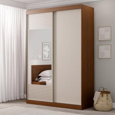 Imagem de Guarda-roupa Solteiro 2 Portas 1 Porta com Espelho Samambaia Cabecasa Madeiramadeira Freijó/Off White