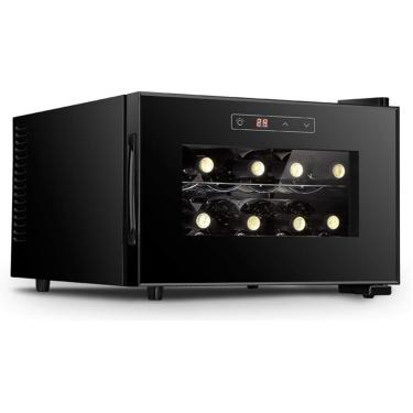 Imagem de Refrigeradores de adega de vinho, refrigerador de bebidas de armário de porta de vidro com display LCD digital, refrigerador de vinho com capacidade de 8 garrafas de temperatura constante, B