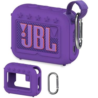Imagem de XEGIMOR Capa de silicone compatível com alto-falante Bluetooth ultra portátil JBL Go 4, capa macia para acessórios de alto-falante JBL Go 4 Pro Sound (capa roxa)