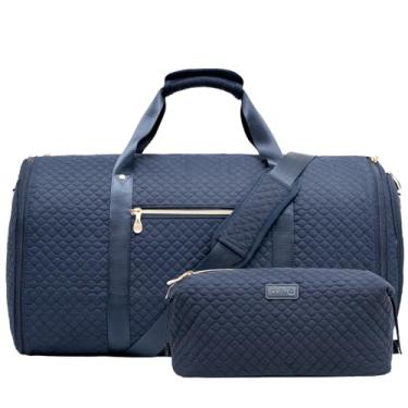 Imagem de Coolife Bolsa de roupa de viagem conversível com bolsa de sapato bolsa de fim de semana para mulheres e homens 2 em 1 bolsa de terno pendurada com alça de ombro bolsa de viagem de negócios, Azul