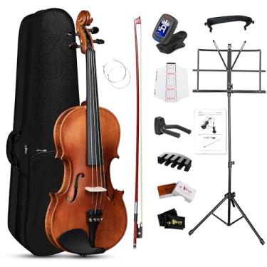 Imagem de Aileen Conjunto de violino 3/4, kit de violino para iniciantes com estojo rígido, suporte de música, descanso de ombro, resina, arco, afinador, cordas extras, mudo, suporte de parede, adesivo de dedo,