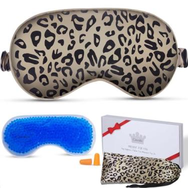 Imagem de Cavoilu Máscara de dormir com máscara de gel refrescante, máscara de olho aquecida para dormir, máscara de dormir reutilizável para viagem, casa, escritório, ioga, blecaute total, meias (leopardo)
