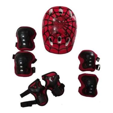 Imagem de Kit Proteção Capacete, Joelheira, Cotoveleira Homem Aranha
