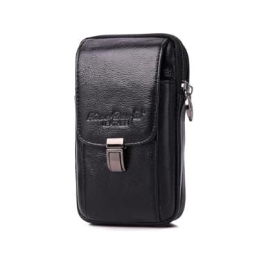 Imagem de Bolsa de couro masculina bolsa de couro para celular pequena bolsa de transporte para iPhone 15 14 13 12 11 Pro X Xs 8 7 Plus 6 6S Galaxy S20 S10 S9 S8, Preto vertical, Large