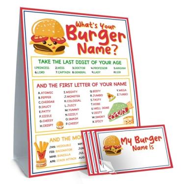 Imagem de Guawubiang Conjunto de Cartas de Jogo com Tema de Hambúrguer, Kit de 31 Unidades com 1 Placa de Jogo e 30 Adesivos de Nome, Perfeito para Festas de Crianças