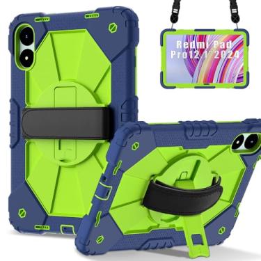 Imagem de Doemoil Capa para Xiaomi Redmi Pad Pro 30.7 cm/Xiaomi Poco Pad 30.7 cm com suporte/alça de mão/rotativa/alça de ombro (azul marinho/azul)