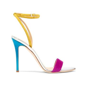 Imagem de UNWRBD Sandálias de salto alto com tiras combinando com cores de tamanho grande, sandálias stiletto de dedo aberto, sandálias femininas, multicoloridas, US8,5 EU42