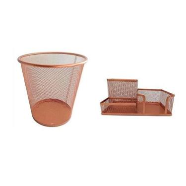 Imagem de Kit para Escritorio Porta Caneta Lixeira de Escritorio Rose Gold Kit -