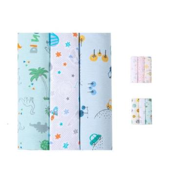 Imagem de Kit Cueiro Bebe Flanelado Estampado 80cmx80cm  100% Algodão Mantinha E