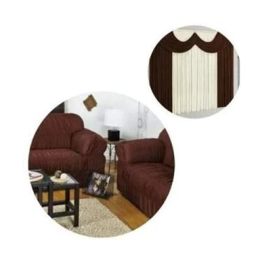Imagem de Kit Capa De Sofá 2 E 3 Lugares 21 Elásticos + Cortina Riviera 2 Mts Ta