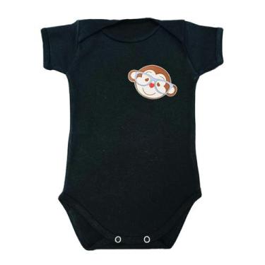 Imagem de Body Bebê Manga Curta Macaco de Óculos - Mellane Baby, PP, Preto