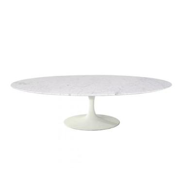 Imagem de Mesa de Centro Saarinen 46cm Oval Carrara 135x90cm - Base Branca - mgs