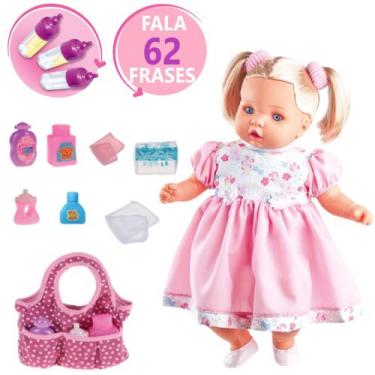 Imagem de Boneca Bebê Angelina Loira Fala Frase +Kit Bolsa Maternidade - Milk Br