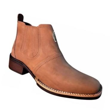 Imagem de Bota Country Texana  Top Cano Curto Botina Couro Nobuck Solado Costura