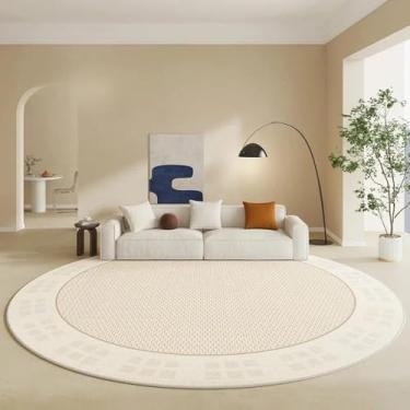 Imagem de Sala de estar Tapete Creme Bege Simples Redondo Quarto Sala de cabeceira Grande Área Tapete Linha Mesa de centro Vestiário Tapetes listrados, SY2297, QD, A, Diâmetro 240 cm