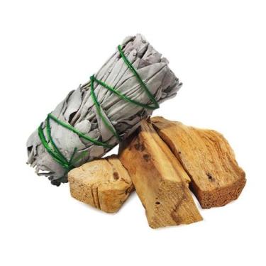 Imagem de Sálvia Branca Tocha 10cm Com Palo Santo 50g Kit Purificação de Ambient