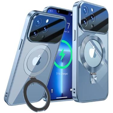 Imagem de [Proteção total da lente da câmera + anel de CD compatível com suporte MagSafe] Capa magnética para iPhone 13 Pro, proteção contra quedas de nível militar galvanizada, não amarela, capa transparente