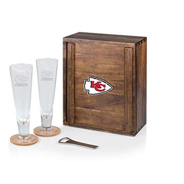 Imagem de PICNIC TIME NFL Kansas City Chiefs Conjunto de cerveja artesanal Pilsner com 2 copos de cerveja, presente para amantes de cerveja (madeira de acácia)