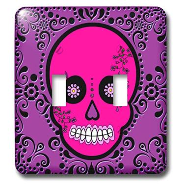 Imagem de 3dRose lsp_28872_2 Day of the Dead Día de los Muertos Sugar Skull Pink Purple Black Scroll Design Interruptor de alternância