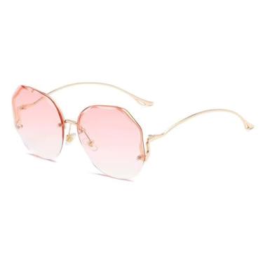Imagem de HCPIHF Óculos de sol sem aro grandes Vogue Feminino Shades Óculos de sol para decoração Viagem Praia, 794, c6 gradiente rosa, tamanho único