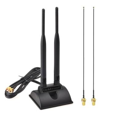 Imagem de Eightwood Antena WiFi macho RP-SMA de banda dupla de 2,4 GHz 5 GHz + cabo fêmea RP-SMA de 9,8 polegadas, pacote com 2 para placa de rede M.2 NGFF PC, computador desktop