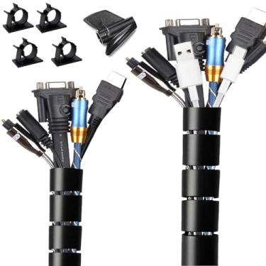 Imagem de Fanoshon 33 1/8 pés - 1/2 polegada branco trançado capa de cabo organizador de cabos divididos protetores de gerenciamento de cabos à prova de animais de estimação - tubo de tear de arame auto-envolvente para mesa PC/TV/computador/home theater/compartimento do motor