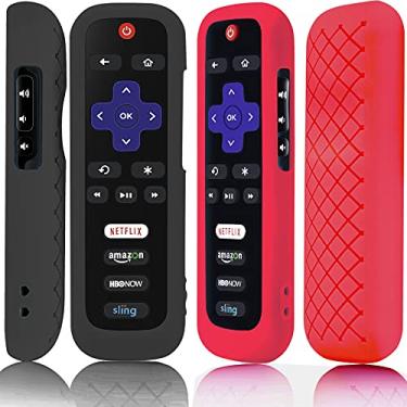 Imagem de Pacote com 2 capas de bateria para controle remoto TCL Roku Smart TV, controle de silicone protetor universal capa preta e vermelha