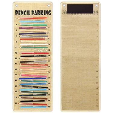 Imagem de Porta-lápis de bolso para estacionamento, porta-lápis, porta-lápis, porta-lápis, tecido de nylon com ilhós e tira magnética para crianças, professores, sala de aula, material de armazenamento escolar (rústico)