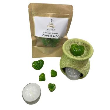 Imagem de Kit Aromatizador Rechaud + Wax Melts + Vela Rechaud Lar Fresh - Verde,