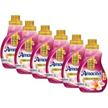 Imagem de Kit 6 Amaciante Roupas Concentrado Amacitel Cheiro Suave 500ml - CasaK