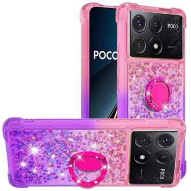 Imagem de Dinglijia Capa para Xiaomi Poco X6 Pro, gradiente Quicksand Series Glitter Bling Flutuante Líquido Flutuante TPU Amortecedor Almofada Cantos Capa de Proteção para Xiaomi Poco X6 Pro, LSZJ Rosa-Roxo