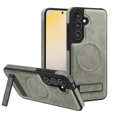 Imagem de Lunivop Capa de couro PU compatível com Samsung Galaxy S24 FE [compatível com carregamento sem fio Magsafe] Capa magnética com suporte Funda Rugged Best Phone Cases Cinza para S24 FE de 6,7 polegadas