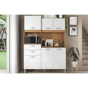 Imagem de Kit de Cozinha Compacta Harmonia c/ 6 Portas e 2 Gavetas 132x183 Amendola/Branco - Demóbile
