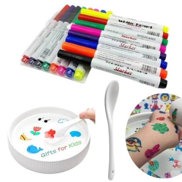 Imagem de Caneta mágica de pintura em água de 7 cores, conjunto de canetas de tinta flutuante mágica para crianças, marcador de quadro branco apagável, caneta de desenho colorido com colher de cerâmica, presentes infantis incríveis para meninos e meninas