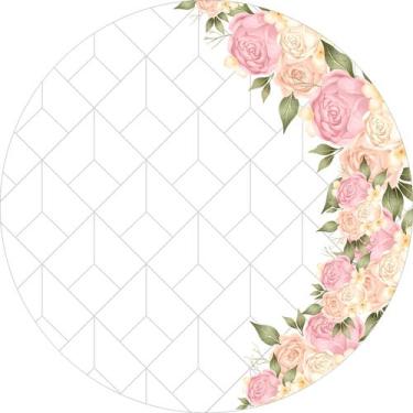 Imagem de Painel de Lona Redondo Escandinavo Flores Fundo Branco - Fabrika De fe